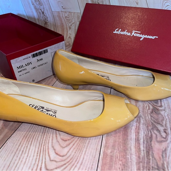 Salvatore Ferragamo Shoes - Salvatore Ferragamo Yellow Peep Toe Pumps